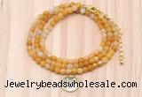 GMN7508 4mm faceted round tiny yellow aventurine beaded necklace with letter charm