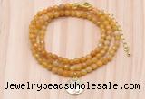 GMN7509 4mm faceted round tiny yellow jade beaded necklace with letter charm