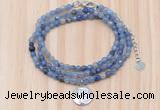 GMN7510 4mm faceted round tiny blue aventurine beaded necklace with letter charm