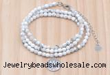 GMN7511 4mm faceted round tiny white howlite beaded necklace with letter charm