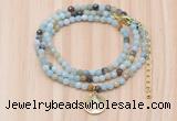 GMN7512 4mm faceted round tiny amazonite beaded necklace with letter charm