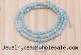 GMN7513 4mm faceted round tiny amazonite beaded necklace with letter charm