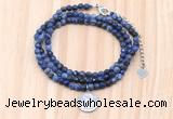 GMN7517 4mm faceted round tiny sodalite beaded necklace with letter charm