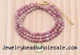 GMN7525 4mm faceted round tiny pink wooden jasper beaded necklace with letter charm