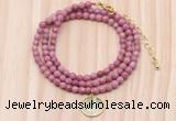 GMN7526 4mm faceted round tiny pink wooden jasper beaded necklace with letter charm