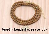 GMN7531 4mm faceted round tiny wooden jasper beaded necklace with letter charm