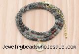 GMN7535 4mm faceted round tiny African bloodstone beaded necklace with letter charm