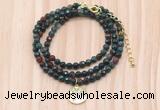 GMN7536 4mm faceted round tiny Indian bloodstone beaded necklace with letter charm