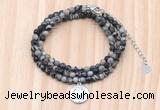 GMN7540 4mm faceted round tiny black water jasper beaded necklace with letter charm