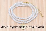 GMN7551 4mm faceted round tiny white moonstone beaded necklace with letter charm