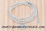 GMN7552 4mm faceted round tiny white moonstone beaded necklace with letter charm