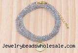 GMN7555 4mm faceted round tiny labradorite beaded necklace with letter charm