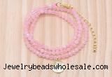 GMN7556 4mm faceted round tiny rose quartz beaded necklace with letter charm