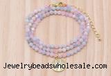 GMN7557 4mm faceted round tiny morganite beaded necklace with letter charm