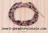 GMN7558 4mm faceted round tourmaline beaded necklace with letter charm