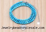 GMN7563 4mm faceted round turquoise beaded necklace with letter charm