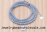 GMN7568 4mm faceted round blue angel skin beaded necklace with letter charm