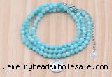 GMN7569 4mm faceted round amazonite beaded necklace with letter charm