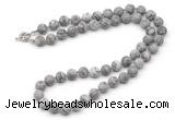 GMN7626 18 - 36 inches 8mm, 10mm matte grey picture jasper beaded necklaces