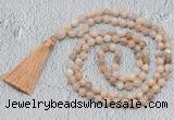 GMN766 Hand-knotted 8mm, 10mm sunstone 108 beads mala necklaces with tassel