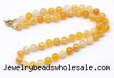 GMN7743 18 - 36 inches 8mm, 10mm round yellow banded agate beaded necklaces