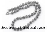 GMN7777 18 - 36 inches 8mm, 10mm round grey picture jasper beaded necklaces