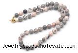 GMN7778 18 - 36 inches 8mm, 10mm round pink zebra jasper beaded necklaces