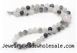 GMN7804 18 - 36 inches 8mm, 10mm round black rutilated quartz beaded necklaces