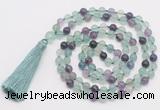 GMN810 Hand-knotted 8mm, 10mm fluorite 108 beads mala necklace with tassel