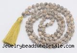 GMN819 Hand-knotted 8mm, 10mm feldspar 108 beads mala necklace with tassel