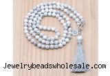 GMN8200 18 - 36 inches 8mm white howlite 54, 108 beads mala necklace with tassel