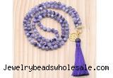 GMN8204 18 - 36 inches 8mm dogtooth amethyst 54, 108 beads mala necklace with tassel