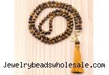 GMN8209 18 - 36 inches 8mm yellow tiger eye 54, 108 beads mala necklace with tassel