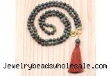 GMN8216 18 - 36 inches 8mm dragon blood jasper 54, 108 beads mala necklace with tassel