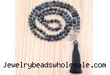 GMN8219 18 - 36 inches 8mm snowflake obsidian 54, 108 beads mala necklace with tassel