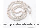 GMN8405 8mm, 10mm white crazy agate 27, 54, 108 beads mala necklace with tassel