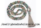 GMN8407 8mm, 10mm Indian agate 27, 54, 108 beads mala necklace with tassel