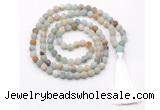 GMN8425 8mm, 10mm matte amazonite 27, 54, 108 beads mala necklace with tassel