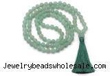 GMN8427 8mm, 10mm matte green aventurine 27, 54, 108 beads mala necklace with tassel