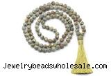 GMN8428 8mm, 10mm matte rhyolite 27, 54, 108 beads mala necklace with tassel