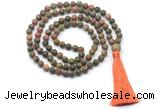 GMN8429 8mm, 10mm matte unakite 27, 54, 108 beads mala necklace with tassel