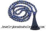 GMN8431 8mm, 10mm matte lapis lazuli 27, 54, 108 beads mala necklace with tassel