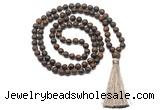 GMN8434 8mm, 10mm matte bronzite 27, 54, 108 beads mala necklace with tassel