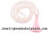 GMN8439 8mm, 10mm matte rose quartz 27, 54, 108 beads mala necklace with tassel