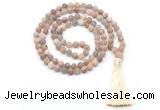 GMN8440 8mm, 10mm matte sunstone 27, 54, 108 beads mala necklace with tassel