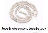 GMN8444 8mm, 10mm matte white crazy agate 27, 54, 108 beads mala necklace with tassel