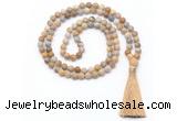 GMN8447 8mm, 10mm matte fossil coral 27, 54, 108 beads mala necklace with tassel