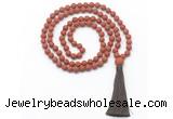 GMN8449 8mm, 10mm matte red jasper 27, 54, 108 beads mala necklace with tassel