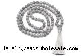 GMN8452 8mm, 10mm matte grey picture jasper 27, 54, 108 beads mala necklace with tassel