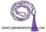 GMN8461 8mm, 10mm dogtooth amethyst 27, 54, 108 beads mala necklace with tassel